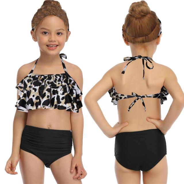 Cute Skin-friendly Split High Waist Ruffle Swimsuits For Toddlers/Teenage Girls
