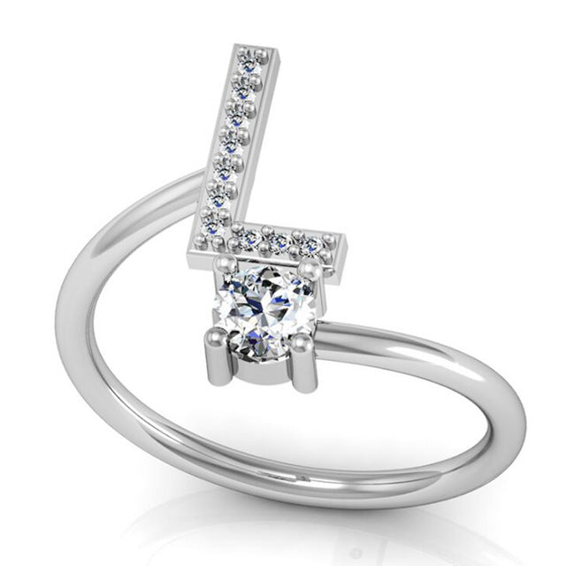 Fashion 26 Letters Silver Ring For Women Rhinestone Open Finger Rings Female Engagement Ring Jewelry Anel Party Gift - Sheseelady