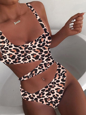 Women's Swimwear One Piece Monokini Bathing Suits trikini Normal Swimsuit Cut Out Slim Solid Color Tie Dye Leopard Pink rose Black and white dots Black White Padded Bathing Suits Sexy Active Sports