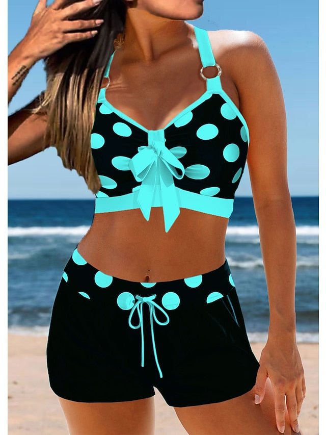 Women's Swimwear Bikini Normal Swimsuit 2 Piece Printing Polka Dot Light Blue Black Fuchsia Orange Bathing Suits Sports Summer