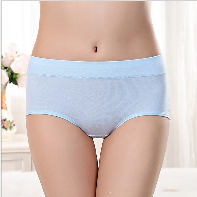 Women's Basic Simple Pure Color Basic Panties Micro-elastic Mid Waist Cotton Light Blue L , 1pc , pack