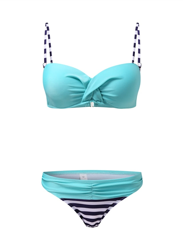 Women's Swimwear Bikini 2 Piece Normal Swimsuit Backless Printing Houndstooth Stripe Light Blue Yellow Pink Red Blue Strap Bathing Suits New Vacation Sexy