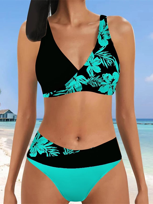 Women's Swimwear Bikini Normal Swimsuit 2 Piece Printing Floral White Yellow Light Green Red Blue Bathing Suits Sports Beach Wear Summer