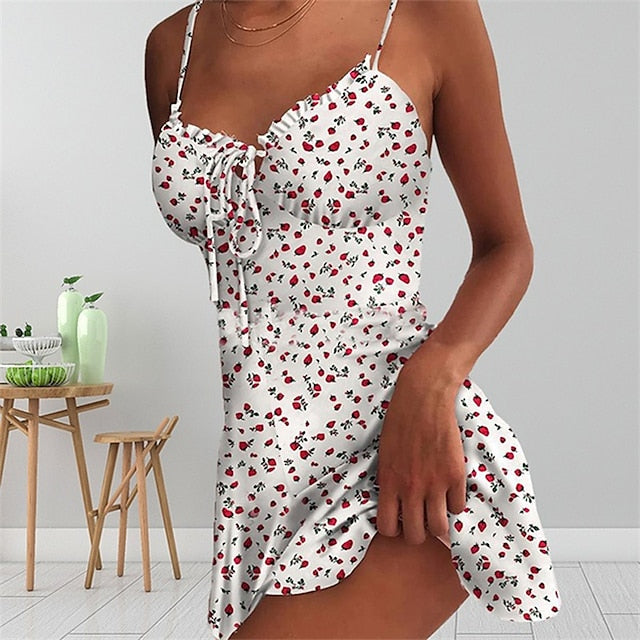 Women's Casual Dress Sundress Floral Dress Mini Dress Sleeveless Floral Lace up Spring Summer Spaghetti Strap Hot Vacation Weekend Slim Print Dresses