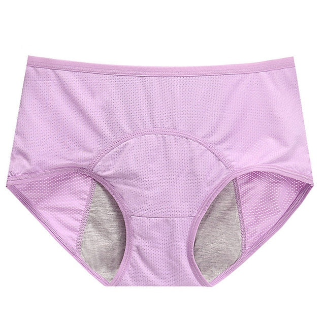 Lady Menstrual Period Breathable Panties Holes Briefs Leakproof Underwear Cotton Soft Solid Mid-Waist Panties Women Plus Size - Sheseelady