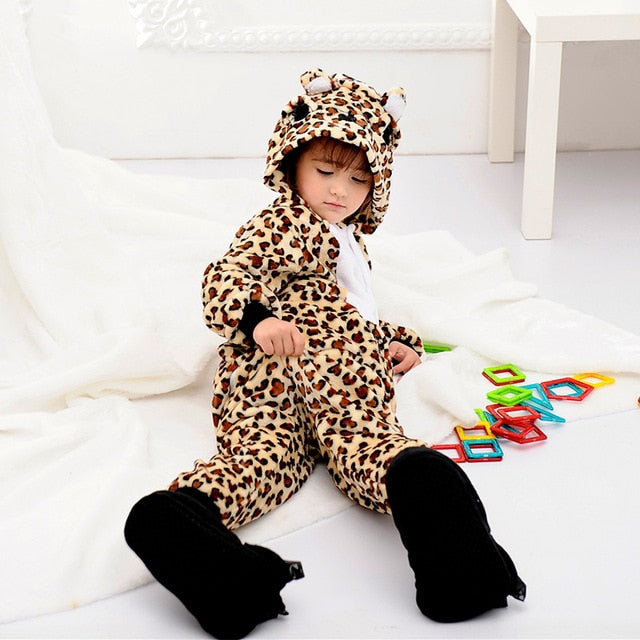 Children'S Pajamas Cartoon New Jumpsuit Flannel Dinosaur Animal Play Suit Long-Sleeved Hoodie Warm Cute Funny One-Piece Pajamas - Sheseelady
