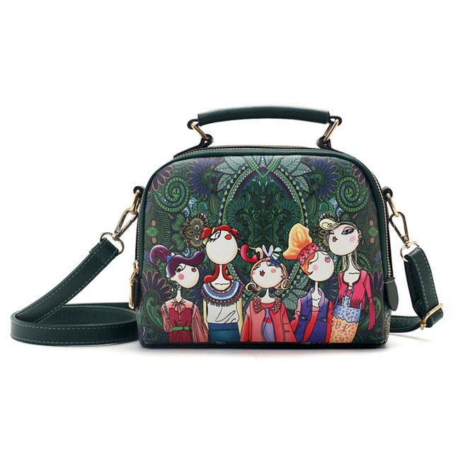 High Quality Pu Leather Ladies Ladies Green Cartoon Handbag Shoulder Bag Female Handbag - Sheseelady
