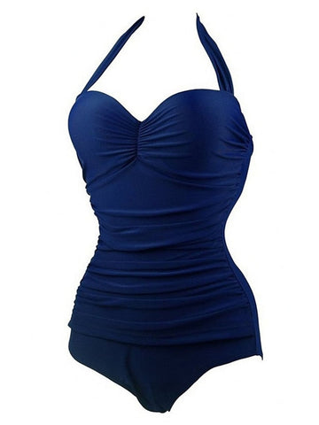 Women's Swimwear One Piece Plus Size Swimsuit Tummy Control Open Back for Big Busts Solid Color Black Wine Red Navy Blue Royal Blue V Wire Bathing Suits New Vacation Fashion