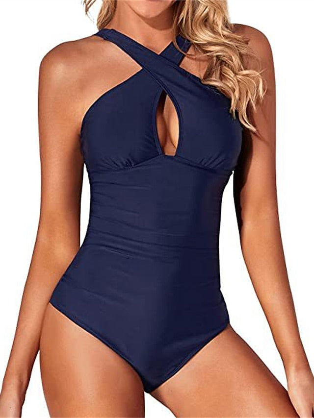 Women's Swimwear One Piece Normal Swimsuit Quick Dry Plain Black White Pink Navy Blue Royal Blue Bodysuit Bathing Suits Sports Beach Wear Summer