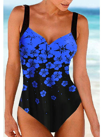 Women's Swimwear One Piece Monokini Bathing Suits Normal Swimsuit High Waisted Floral Print Green Blue Fuchsia Navy Blue Padded V Wire Bathing Suits Sports Vacation Sexy / Strap / New / Strap