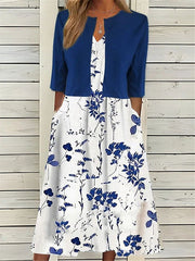 Women's Two Piece Dress Set Casual Dress Print Dress Daily Vacation Fashion Elegant Pocket Print Midi Dress Crew Neck Half Sleeve Floral Regular Fit Black Navy Blue Green Summer Spring Print Dress Sets