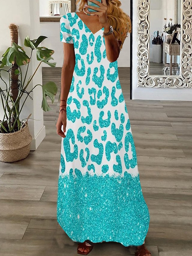 Women's Long Dress Maxi Dress Casual Dress Print Dress Graphic Marbling Fashion Modern Daily Holiday Vacation Print Short Sleeve V Neck Dress Regular Fit White Yellow Light Green Summer Spring XS Maxi Print Dresses