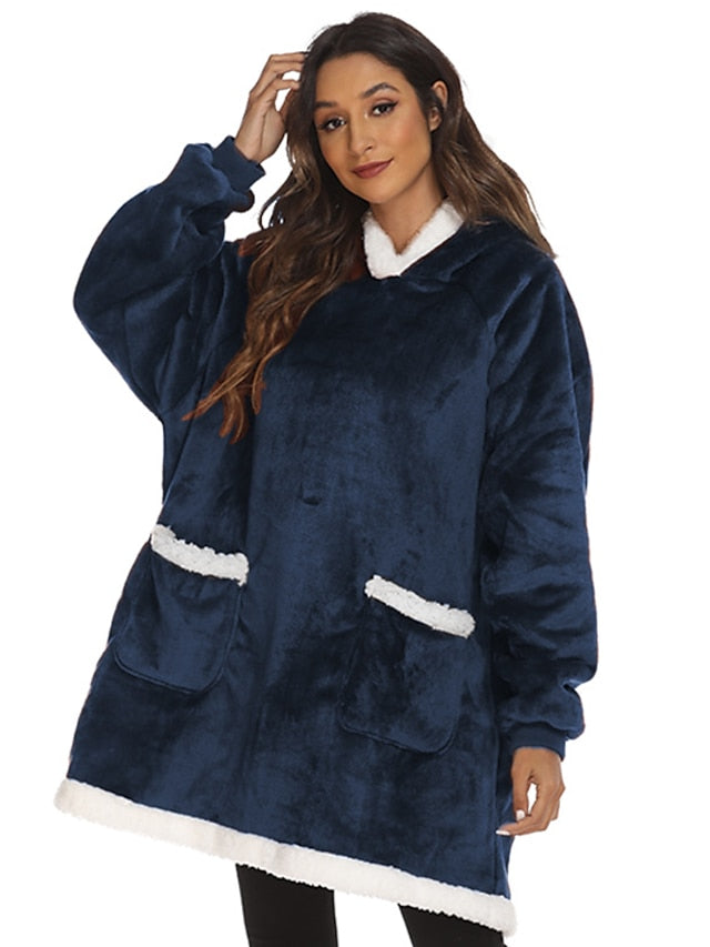 Couple's Pajamas Wearable Blanket Hoodie Fleece Oversized Winter Soft Warm Long Sleeve