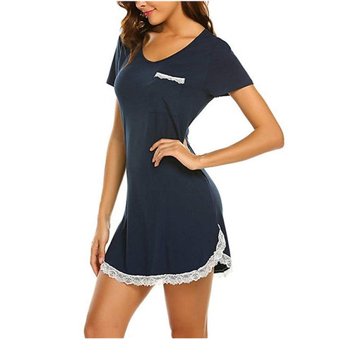 Women's Pajamas Nightgown Nighty Pjs Pure Color Simple Comfort Party Home Daily Cotton Gift Short Sleeve Spring Summer Pink Navy Blue, Spandex, Casual