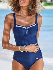Women's Swimwear One Piece Normal Swimsuit Quick Dry Tummy Control Plain Navy Bodysuit Bathing Suits Sports Beach Wear Summer