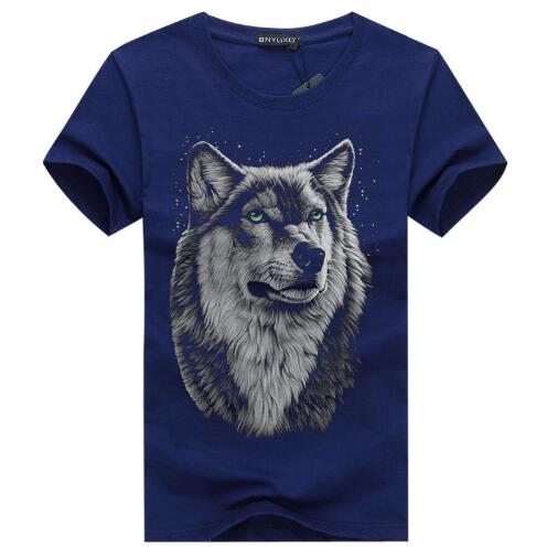 3D Wolf Head Man Round Collar Short Sleeve T-Shirt - Sheseelady
