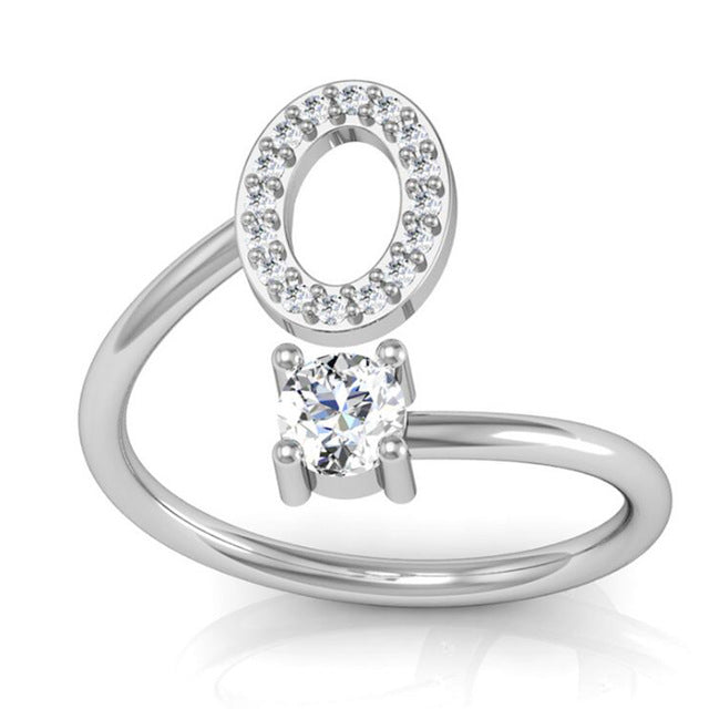 Fashion 26 Letters Silver Ring For Women Rhinestone Open Finger Rings Female Engagement Ring Jewelry Anel Party Gift - Sheseelady