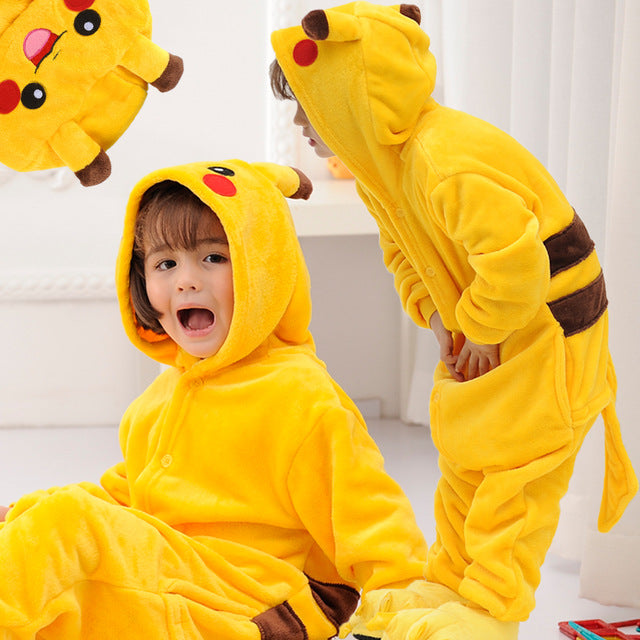 Children'S Pajamas Cartoon New Jumpsuit Flannel Dinosaur Animal Play Suit Long-Sleeved Hoodie Warm Cute Funny One-Piece Pajamas - Sheseelady