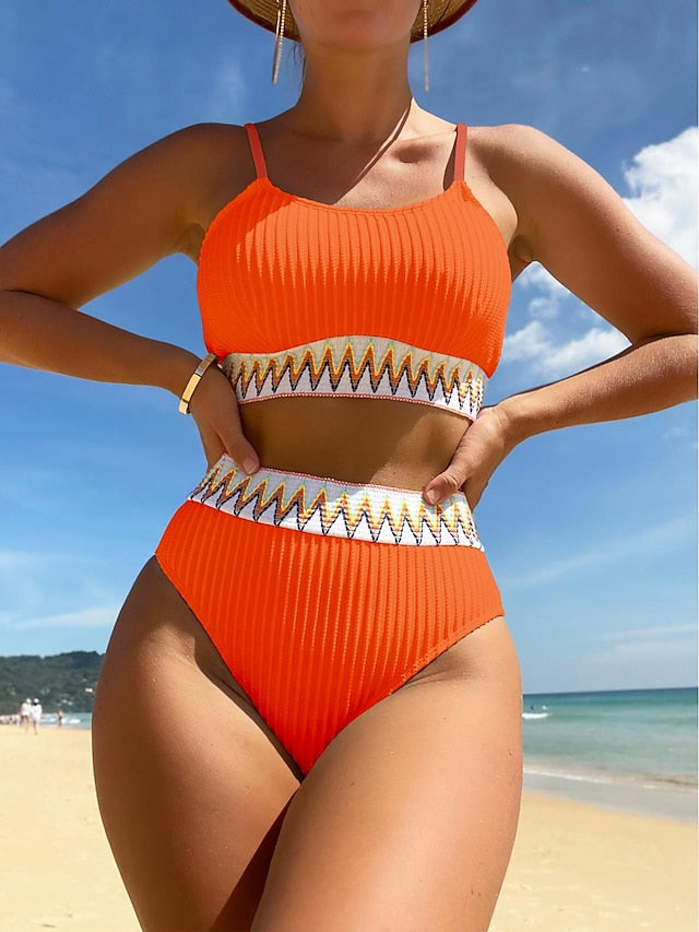 Women's Swimwear Bikini Normal Swimsuit 2 Piece Plain Black White Pink Orange Green Bathing Suits Sports Beach Wear Summer