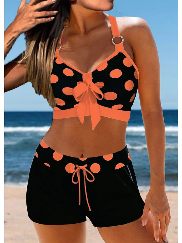 Women's Swimwear Bikini Normal Swimsuit 2 Piece Printing Polka Dot Light Blue Black Fuchsia Orange Bathing Suits Sports Summer