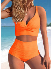 Women's Swimwear Bikini Normal Swimsuit 2 Piece High Waisted Solid Color Black Blue Purple Orange Green Bathing Suits Sports Beach Wear Summer