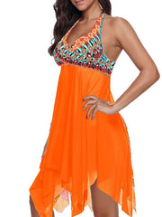 Women's Swimwear Swim Dress Normal Swimsuit 2 Piece Printing Graphic Orange Bathing Suits Sports Summer