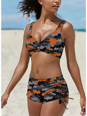 Women's Swimwear Bikini Normal Swimsuit 2 Piece Printing Camouflage Light Green Blue Orange Green Rose Red Bathing Suits Sports Beach Wear Summer