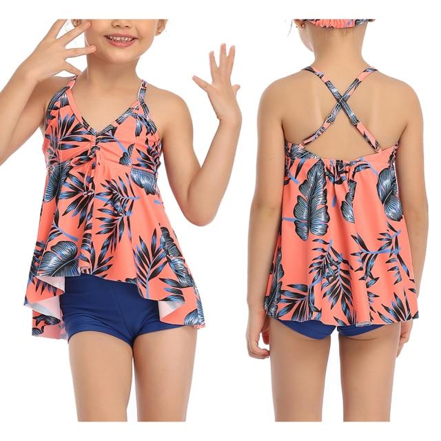 Stylish Girls' Sleeveless Floral Print Swimsuit Two Pieces