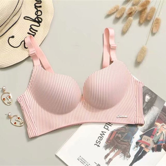 High End Brand Romantic Temptation Bra Set Women Striped Underwear Push Up Seamless Lingerie Female Sets 90C