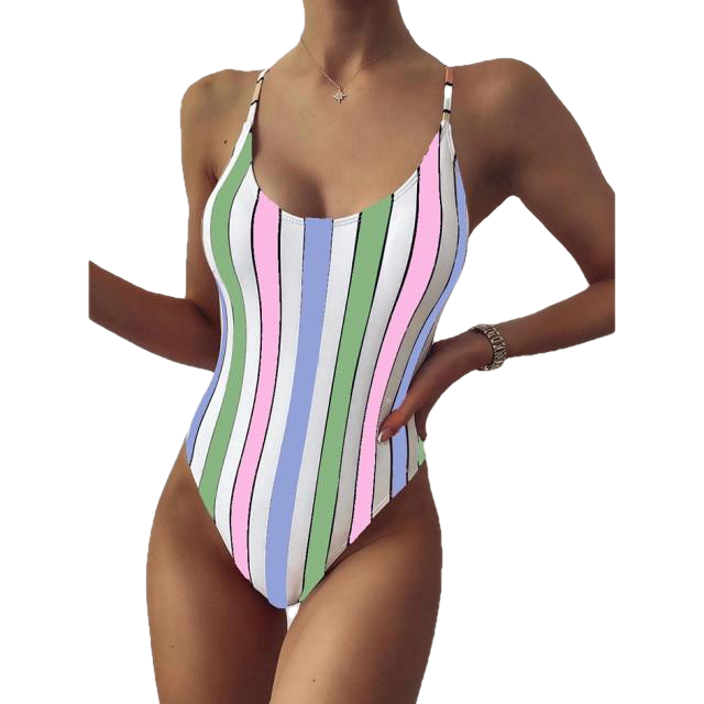 Sexy Women's Stripe Print Monokini Siwmsuits One Piece