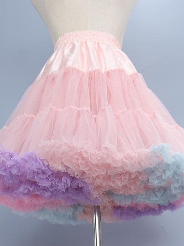Women's Petticoat Mini Organza Pink Skirts Ruffle Layered Tulle Fashion Performance Casual Daily One-Size