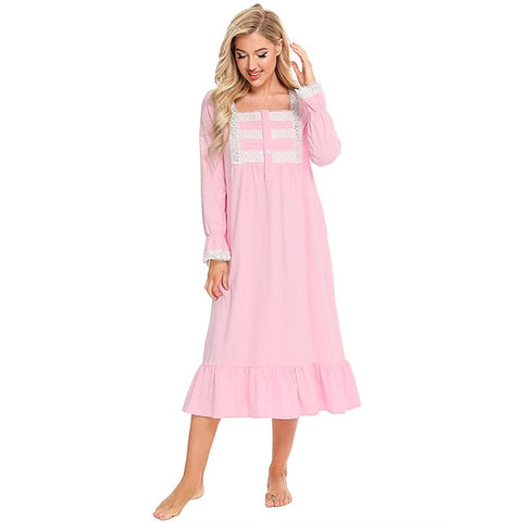 Women's Pajamas Nightgown Nighty Pjs Pure Color Simple Comfort Party Home Daily Gift Square Neck Long Sleeve Fall Spring Blue Purple