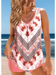 Women's Swimwear Tankini 2 Piece Normal Swimsuit 2 Piece Printing Leopard Pink Bathing Suits Sports Summer