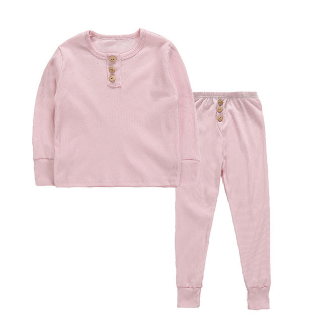 Elegant Nightwear Solid Color Pajamas Set For Unisex Kids - Sheseelady