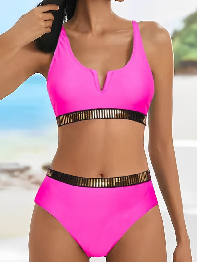 Women's Swimwear Bikini Normal Swimsuit 2 Piece Plain Black Pink Green Bathing Suits Sports Beach Wear Summer