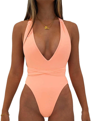 Women's Swimwear One Piece Monokini Bathing Suits Normal Swimsuit Backless Tummy Control Pure Color White Black Pink Padded V Wire Bathing Suits Sexy Vacation Sexy / Modern / New / Padded Bras