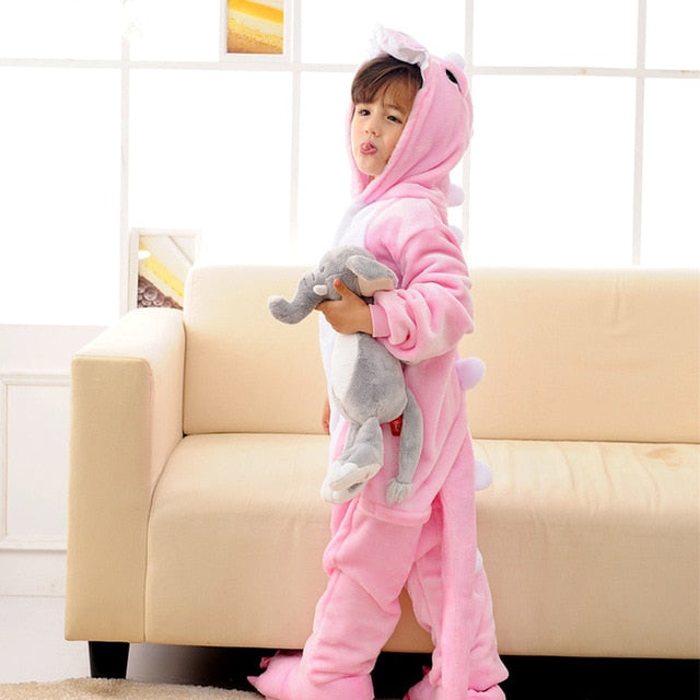 Children'S Pajamas Cartoon New Jumpsuit Flannel Dinosaur Animal Play Suit Long-Sleeved Hoodie Warm Cute Funny One-Piece Pajamas - Sheseelady