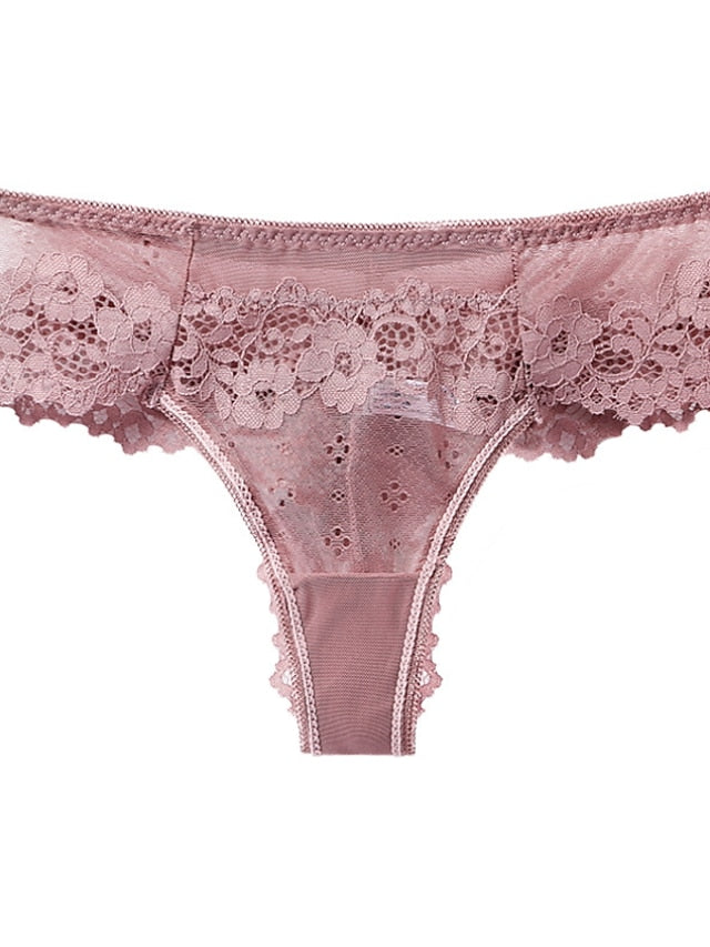 Women's Mesh Lace Basic Fashion Lace Pure Color Sexy Panties Basic Panties Micro-elastic Low Waist Blushing Pink