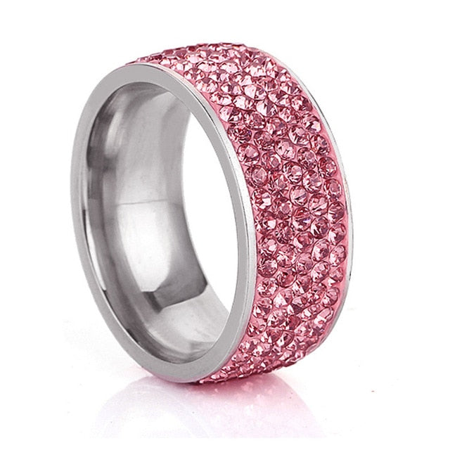 5 Row Lines Clear Crystal Wedding Rings For Women Fashion Rhinestone Stainless Steel Female Teen Jewelry Anillos Mujer - Sheseelady