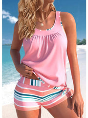 Women's Swimwear Tankini 2 Piece Normal Swimsuit 2 Piece Striped Pink Bathing Suits Sports Beach Wear Summer