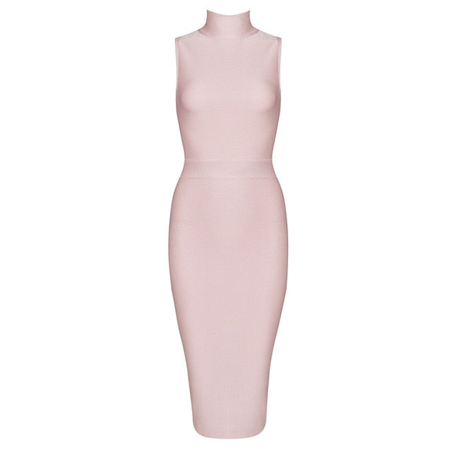 Fashion Turtleneck Sleeveless Bandage Midi Dress - Sheseelady
