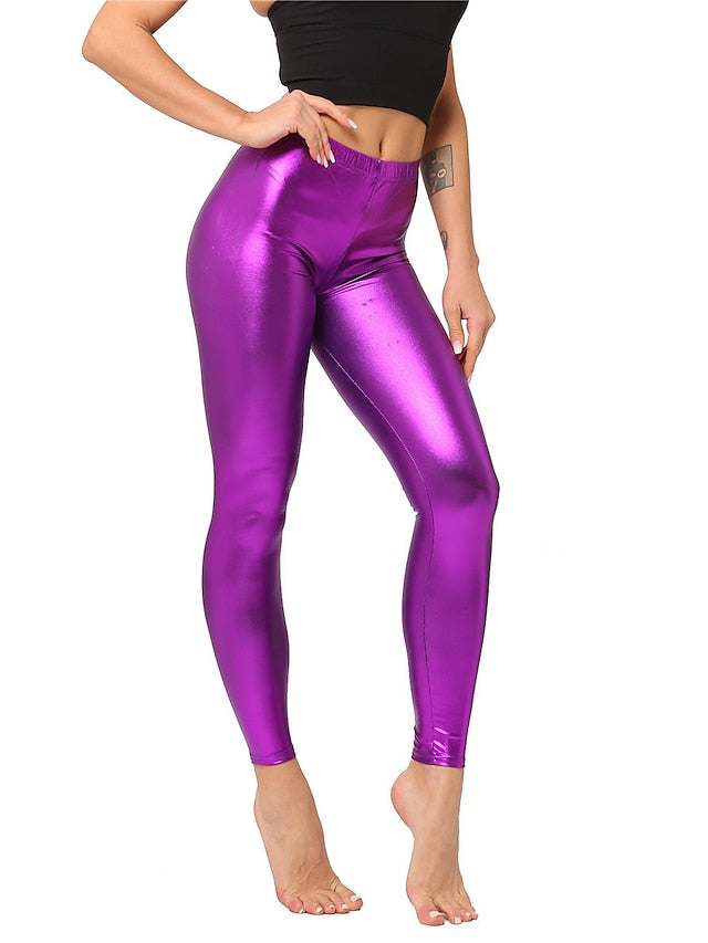 Women's Faux Leather Mid Waist Sporty Causal Vacation High Elasticity Pants
