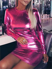 Women's Party Dress Bodycon Sheath Dress Mini Dress Silver Purple Gold Long Sleeve Pure Color Patchwork Spring Fall Winter Crew Neck Fashion Vacation Fall Dress Spring Dress Slim