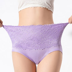 Women's Brief Underwear 1 PC Underwear Fashion Simple Sexy Lace Hole Flower Polyester High Waist Sexy Black Purple Pink