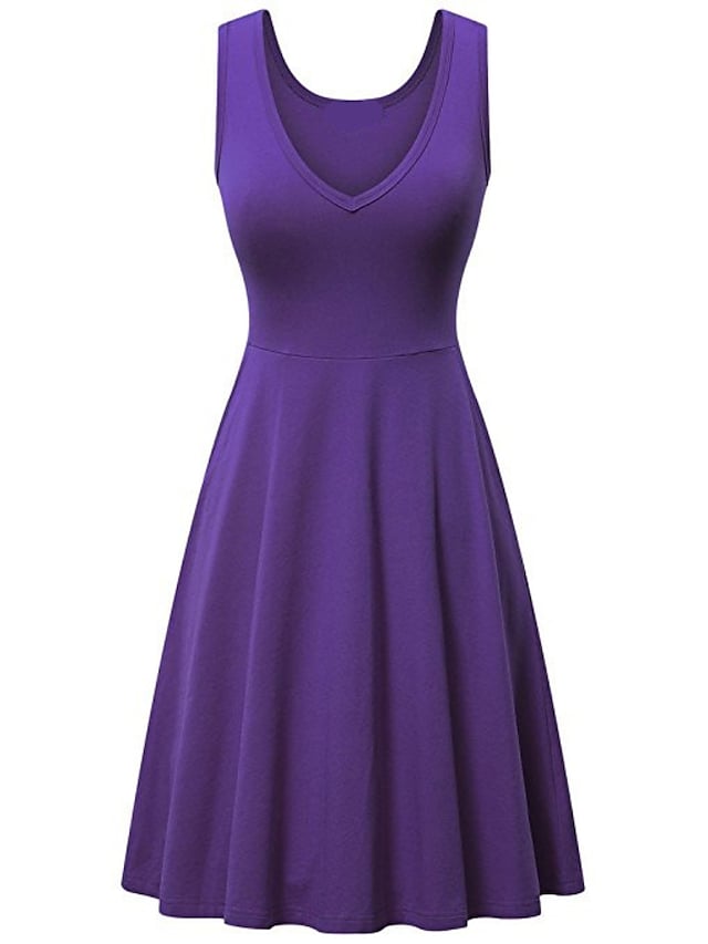 Women's Ruched Pocket V Neck Daily Sleeveless Casual Fit Dress
