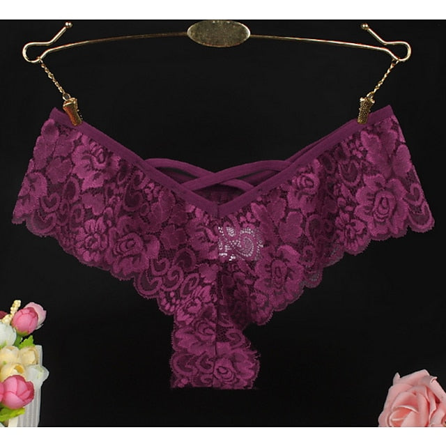 Women's G-strings & Thongs Panties 1 PC Underwear Lace Polyester Low Waist Black Blue Purple