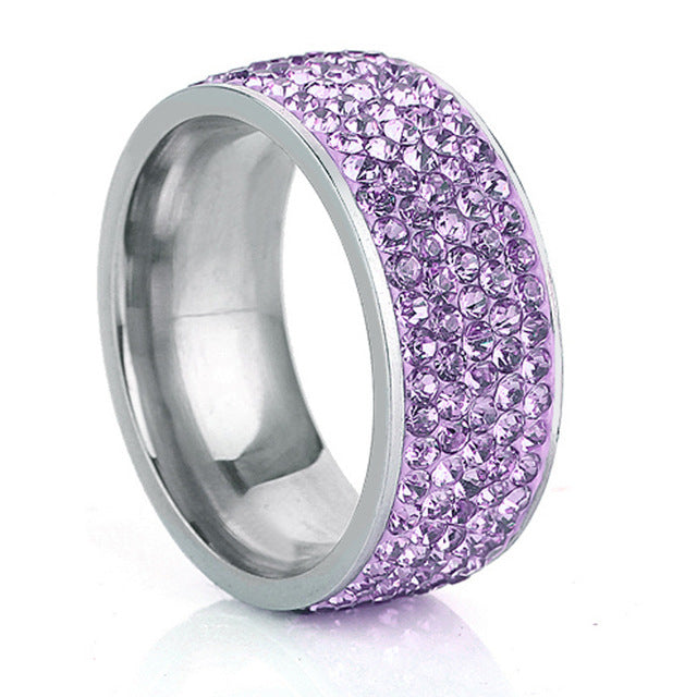 5 Row Lines Clear Crystal Wedding Rings For Women Fashion Rhinestone Stainless Steel Female Teen Jewelry Anillos Mujer - Sheseelady