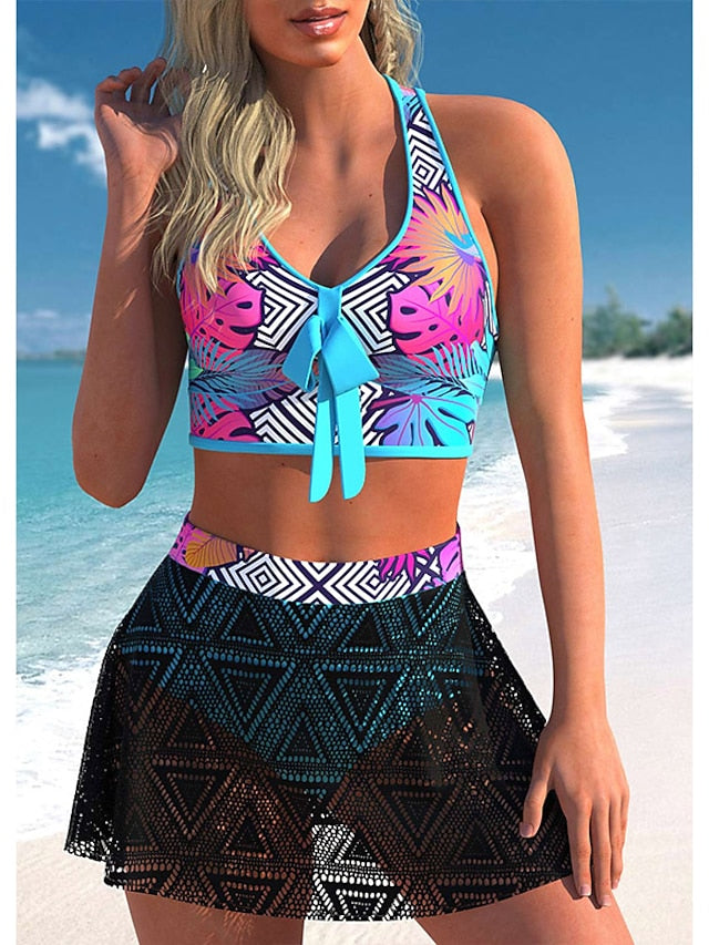 Women's Swimwear Bikini Monokini Bathing Suits 2 Piece Normal Swimsuit Backless Printing Adjustable Blue Purple Green Halter Padded Plunge Bathing Suits Sexy Vacation Beach Wear