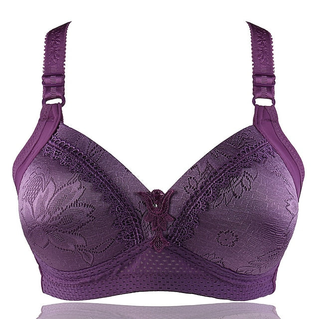 Women's Push Up Bras Wireless Bras Full Coverage Pure Color Hook & Eye Cotton 1PC Black Blue , Plus Size