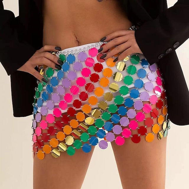 Women's Sparkly Skirt Mini Polyester Silver Gold Rainbow Skirts Sequins Shiny Metallic Shimmery Sexy Performance Party One-Size